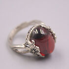 Pure S925 Sterling Silver Ring Women's Natural Red Garnet Gem Band Ring US 5-9