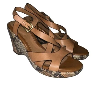 Sofft Vivien Wedge Sandals Size 8.5 Brown Leather Faux Snakeskin Wedge Heel - Picture 1 of 9