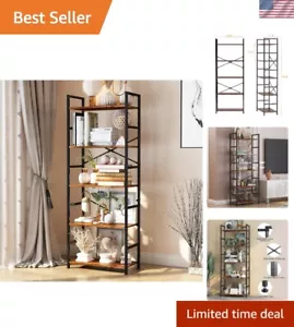 Freestanding 5-Tier Bookcase in Matte Black - Stylish & Sturdy Storage Solution - Picture 1 of 8