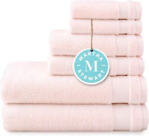 MARTHA STEWART 100% Cotton Bath Towels Set Of 6 Piece, 2 Bath Towels Blush Pink