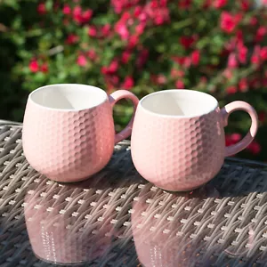 Set of 2 Mason Cash Pink Embossed Mugs 370ml Fine Stoneware Tea Coffee Cups 13oz - Picture 1 of 3