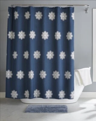 "Cortina de Ducha Bordada Mandala Medallón Azul Marino Boho Chic 72""x72"" Nueva sin Etiquetas" Foto 1 de 4