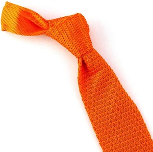 Manzini Solid Knit Mens Necktie Skinny Fashion Knitted Wedding Orange Neck Tie  - Picture 1 of 3