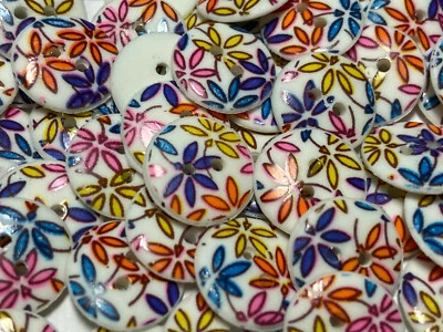 Multi-Color Flower Button White-Orange-Blue-Purple-Pink-Yelllow-Blue 13mm 15mm  - Image 1 of 4