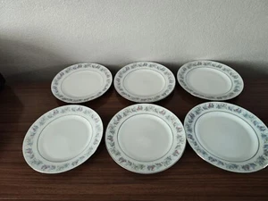 JLMENAU Dinner Plates Set Of Six Vintage Pastel Blue Ribbon Pink Blue Florals - Picture 1 of 9