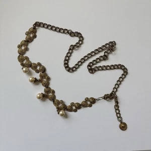 Vintage Chain Belt Pearl Coins Dangle Clubwear Disco Adjustable 30-40" Read - Picture 1 of 3