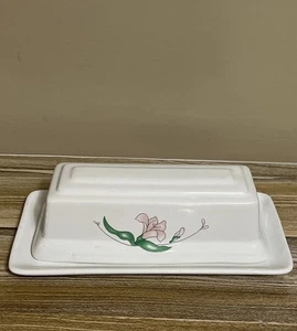 Plato de mantequilla de loza vintage con tapa lirio púrpura envío gratuito - Imagen 1 de 5