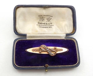 Antike 9kt Gold Anstecknadel Booch mit Saatperlen verziert viktorianisch in Box - Bild 1 von 10