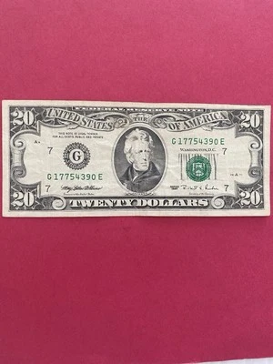 Billete De $20 Dólares Año 1995 usado $ 500.00-sello verde fuera del centro -20% - Image 1 of 2