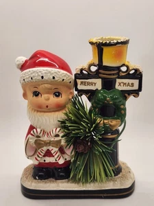 Vintage Blume Co. Junge Caroler Keramik Weihnachten Laternenmast Kerzenhalter mit Aufkleber - Bild 1 von 19