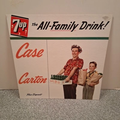 Vintage Original 50's/60's 7Up All Family Drink Cardboard Advertising Sign - Image 1 of 4