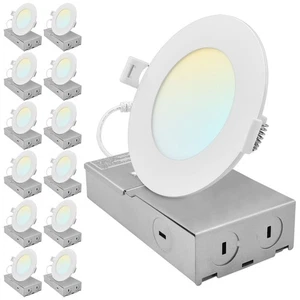 LUXRITE 4 In. Canless LED Recessed Light 5CCT Up to 1066LM 8W-13W ETL 12PK - Picture 1 of 7