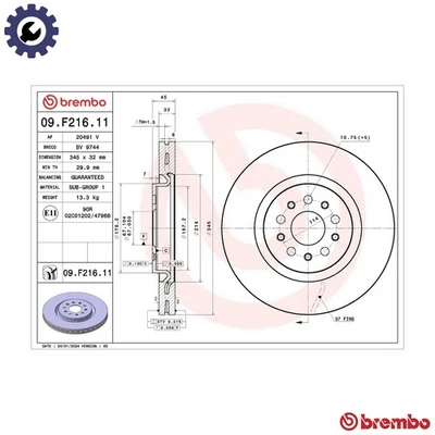 2x BRAKE DISC 09.F216.11 FOR MASERATI M156D/156E 3.0L B630WM 3.0L 6cyl - Image 1 of 4