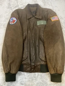 Vintage Wear Me Out Leder Bomber Jacke Herren 42 Braun Flight USCG Patch 1990s - Bild 1 von 20