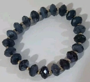 Blue Beaded Bracelet With Silverstone Tiny Beads Stretch 8" - Picture 1 of 5