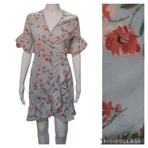Nasty Gal light blue floral wrap dress with ruffle trim Size 2 - Picture 1 of 6