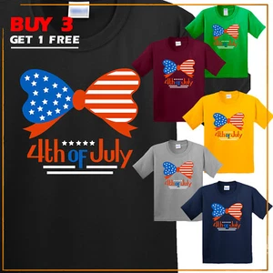 Bow Tie Happy American Independent 4th Of July Kid's T Shirt New USA Gift Tee - Picture 1 of 11