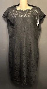MEROKEETY Women's BLACK  Lace  Elegant Cocktail Dress Crew Neck Knee XL C4 NEW - Picture 1 of 6