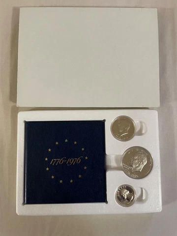 1976 Bicentennial Silver Proof 3 Piece Silver Set ~ In Original Mint Packaging Cover