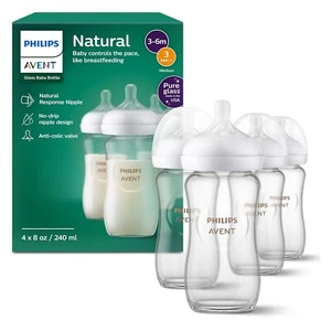 Natural Glass Baby Bottles with Natural Response Nipples, 8oz, 4-Pack - Picture 1 of 5