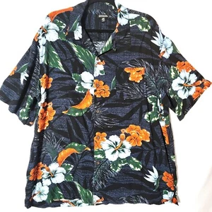 George Mens Short Sleeve Shirt XL Button Up Tropical Floral Black Orange White - Picture 1 of 10