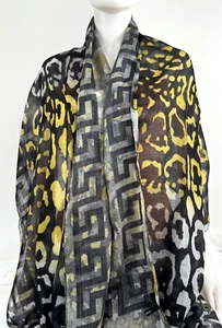 Versace New Auth Black White Print Wool Cashmere Silk Scarf Wrap Shawl 26"x75" - Picture 1 of 8