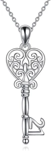 Sterling Silver Key Necklace 21st Birthday Pendant Jewelry Gifts for Women Girls - Picture 1 of 6