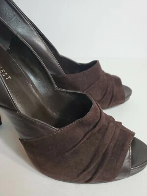 Nine West Woman Dark Choco Brown Leather Upper 3.8"Heels Pump open toe 7.5M - Image 1 of 4