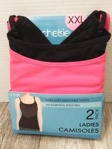 Chelsie Cami LADIES Camisole Adjustable STRAPS BLACK & RED Plus Size XXL (2PK) - Picture 1 of 6