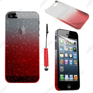 Housse Etui Coque Rigide Gouttelettes Rouge pour iPhone SE 5S 5 + Mini Stylet - Photo 1 sur 1