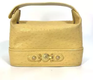 Gianni Versace Vanity Bag Handbag Leather Yellow Gold Used Excellent Auth Japan - Picture 1 of 10