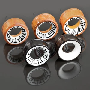 6-30mm Flesh Tunnel Plug Holz Tribal Inlay Ohr Piercing Naturschmuck Organic Z15 - Bild 1 von 1