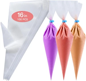 100PCS 16-Inch Disposable Piping Bags - Thick Frosting & Pastry Cake Decor Bags - Picture 1 of 7