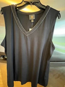 JM COLLECTIONS WOMEN'S DEEP BLACK SLEEVELESS TOP, SIZE XXL, NEW WTH $34.50 TAG - Picture 1 of 4