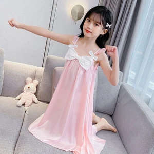 Kids Girls Satin Nightdress Sleepwear Bow Ruffle Loungewear Nightgown Casual - Picture 1 of 10