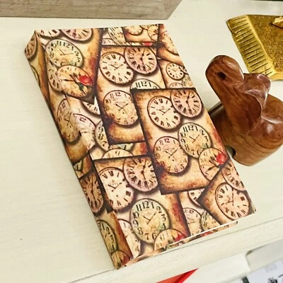 Handmade Journal Hard cover Book Vintage Clocks print Notebook, 7x5 Cotton paper - Image 1 of 4