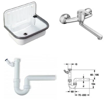 HERMANN SCHMIDT GMBH & CO. KG Ausgußbecken Stahlausgußbecken weiß mit Sifon und Wandarmatur