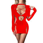 Womens Mini Dress Hollow Out Nightwear Fishnet Bodysuit Cutout Clubwear Mesh