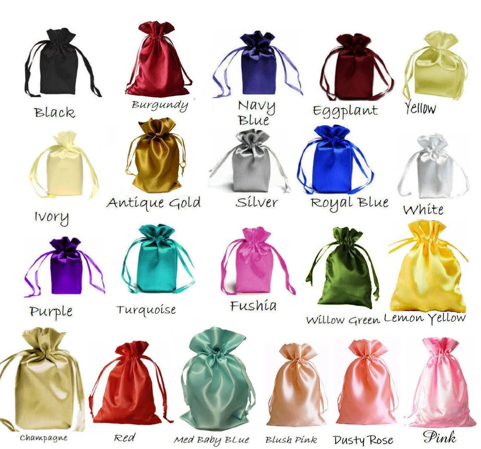 SATIN bags 3 each 6" x 9" draw string bag colors avail wedding jewelry pouch - Image 1 of 1