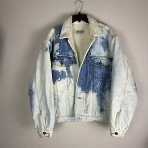 Bugle Boy Vintage Denim Distressed Sherpa Jacket Mens Size Large - Picture 1 of 5