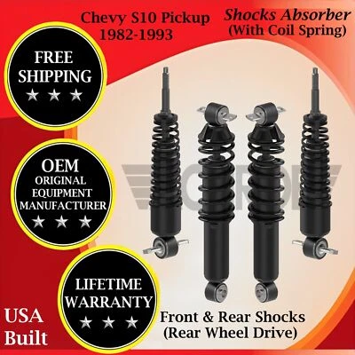 Amortecedores dianteiros e traseiros Monroe OEM com bobina para 1982-1993 Chevy S10 Pickup 2WD - Imagem 1 de 4