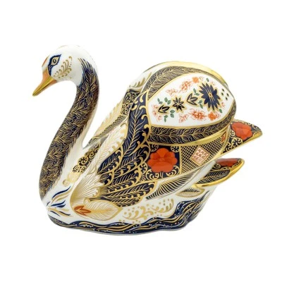 CHARTERWELLS Royal Crown Derby Imari SGB Swan Paperweight
