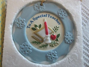 Vintage Russ Christmas Keepsakes Blue Porcelain Ornament To A Special Teacher - Picture 1 of 9