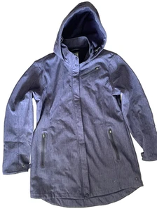 TITLE NINE W's XL CONTROL RAINCOAT TRENCH BLUE Jacket Hooded FLEECE LINED EUC - Picture 1 of 11