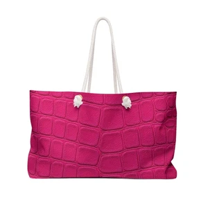 Hot Pink Crocodile Print Weekender Tote Bag, Oversized Travel Shoulder Bag - Picture 1 of 6
