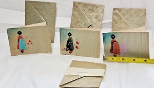 vintage handmade/crafted japanese note cards 1950s paper & fabric w/ envelopes 3 - Picture 1 of 19