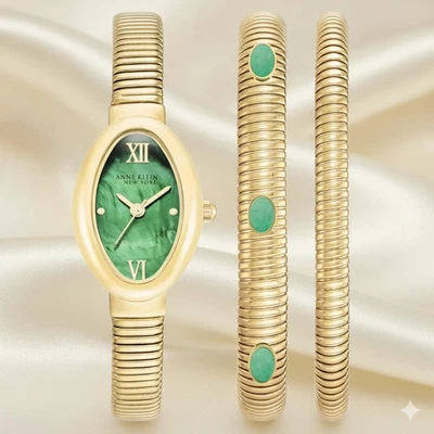 Juego de pulsera y reloj de malaquita verde Anne Klein New York para damas 12/7752MAST Foto 1 de 4