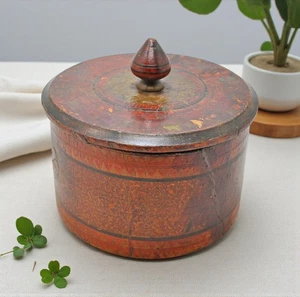 Antike Holz Schatulle rund lackiert original alt Handarbeit - Bild 1 von 6