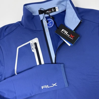 Pullover RLX Ralph Lauren Performance 1/4 Cremallera Golf Azul Para Hombre Mediano NUEVO Foto 1 de 4