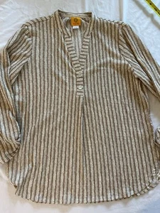Ruby Rd. Crinkle Top Stripe Med Tunic Roll Tab Sleeves - Picture 1 of 7